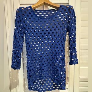 Blue Mesh Cutout Top